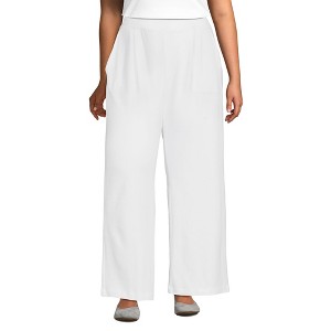Lands' End Women's Knit High Rise Pleated Wide Leg Pants - 1 of 3