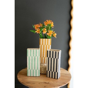 Clay Rectangle Striped Vases – 12" Tall Modern Decorative Accent Set of 3 by Kalalou - 1 of 3