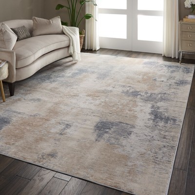 Rustic Textures Beige and Grey Abstract 9'3" x 12'9" Area Rug