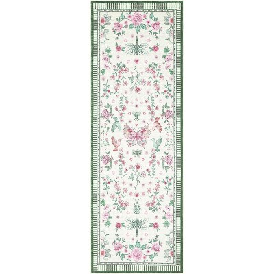 Modern Floral Machine Washable Non-Slip Runner Rug - Low Pile Waterproof Carpet for Kitchen, Entryway, Bathroom, Laundry & Dorm
