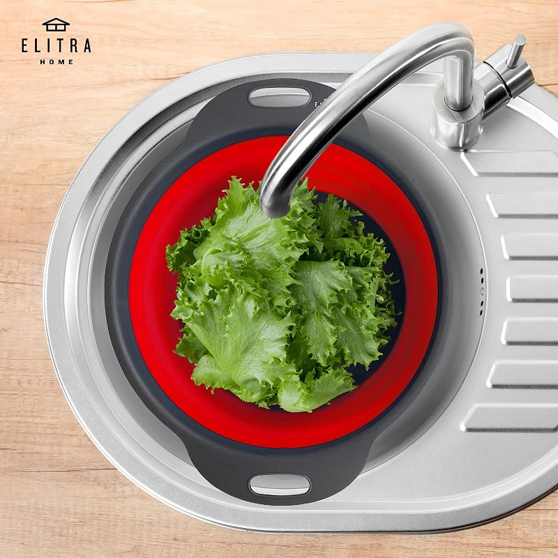 Collapsible Colander, 2 Pcs Large And Small Silicone Kitchen Strainer for Draining Pasta, Vegetable and Fruit By ELITRA HOME, 5 of 7