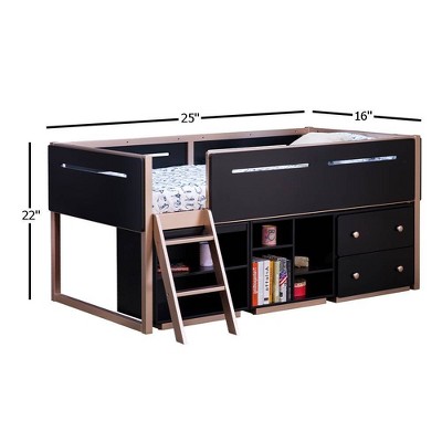 22" Prescott Youth Bookshelf in Black and Rose-Gold for Kids