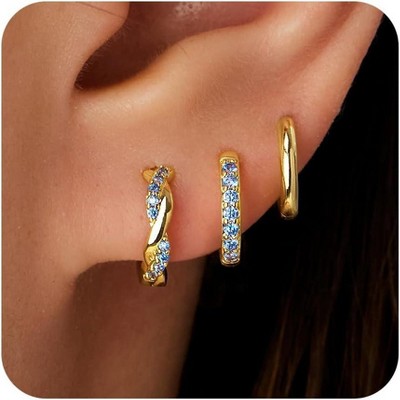 Inerney Gold Huggie Hoop Earrings Set for Women, Dainty Small Sterling Silver Earring Stacks Hypoallergenic Jewelry for Multiple Piercings