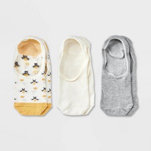 Women's Bee 3pk Liner Socks - A New Day™ Ivory/Gold/Heather Gray 4-10: Cotton Blend, Seamless Toe, Hidden Gel Heel Grip - 1 of 3
