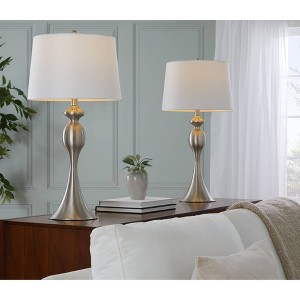 LumiSource (Set of 2) Ashland 30" Contemporary Table Lamps Brushed Nickel with White Linen Shade - 1 of 4