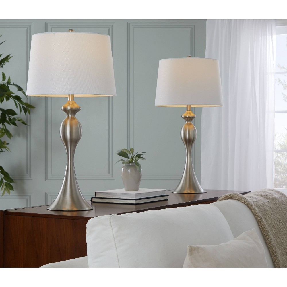 Photos - Floodlight / Street Light LumiSource  Ashland 30" Contemporary Table Lamps Brushed Nickel with White Linen Shade(Set of 2)