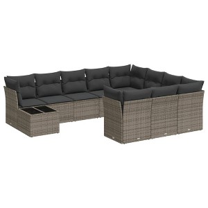 vidaXL Patio Sofa Set with Cushions Outdoor Furniture 11 Piece Poly Rattan - Gray - 1 of 4