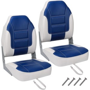 2 Pack High Back Folding Boat Seats, Comfortable Fishing Boat Chairs with Thick Cushion Padding and Hinged Design, Durable Marine Seating - 1 of 4