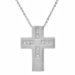 Steeltime 24" Men's stainless steel and simulated diamond cross pendant - 1 of 3