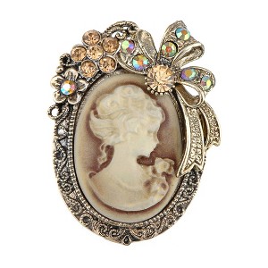 Anna-Kaci Vintage Inspired Crystal Rhinestone Victorian Lady Cameo Brooch Pin Maiden Flower Ribbon Bow Pendant - 1 of 4