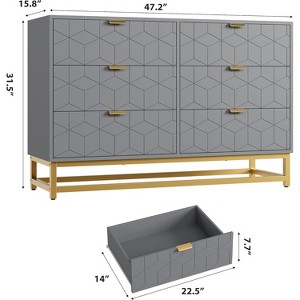 Grey 6 Drawer Double Dresser,Modern Dresser for Bedroom with Gold Handles,Long Storage Organizer for Closet - 1 of 4