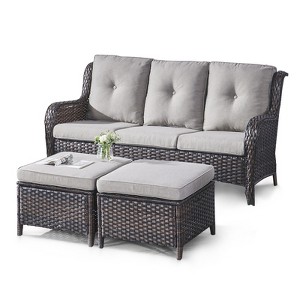 POCASSY 74" Wide Outdoor Wicker Patio Sofa with Cushions - 1 of 4