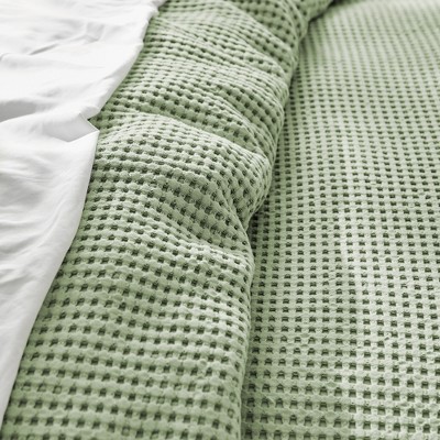 Organic Cotton Waffle Grey Pewter and Sage Full Duvet Set
