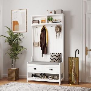 Hrinhom 68"H 3-in-1 Hallway Hall Tree with 2 Storage Drawer and 4 Coat Rack - 1 of 4