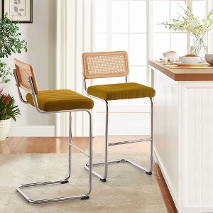 Bekrvio Bar Stools Set of 2/3/4, 26”/30" Barstool with Rattan Back, Velvet-Upholstered & Chrome Frame,Mid Century Modern Kitchen Stool for Island - 1 of 4