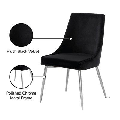 Karina Black Velvet Upholstered Side Chair with Chrome Legs