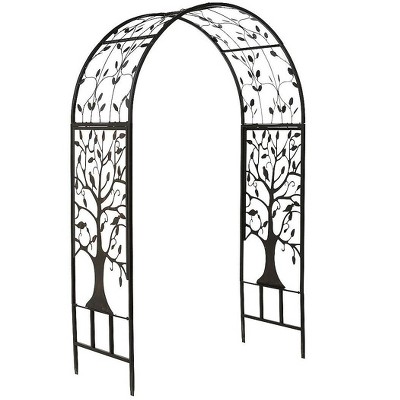 Plow & Hearth - Wide Arch Metal Garden Arbor with Tree of Life Design