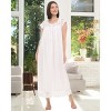 ADR 100% Cotton Nightgown for Women, Short Sleeve Button Up Long Vintage Night Dress Gown with Lace Trim - 2 of 4