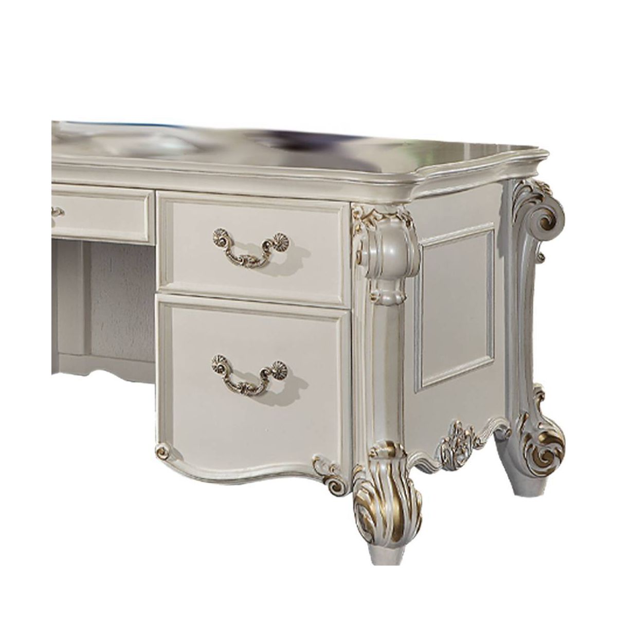 31" Vendome Desks Antique Pearl Finish - Acme Furniture: Executive Writing, Open Storage Shelf - thumbnail 4