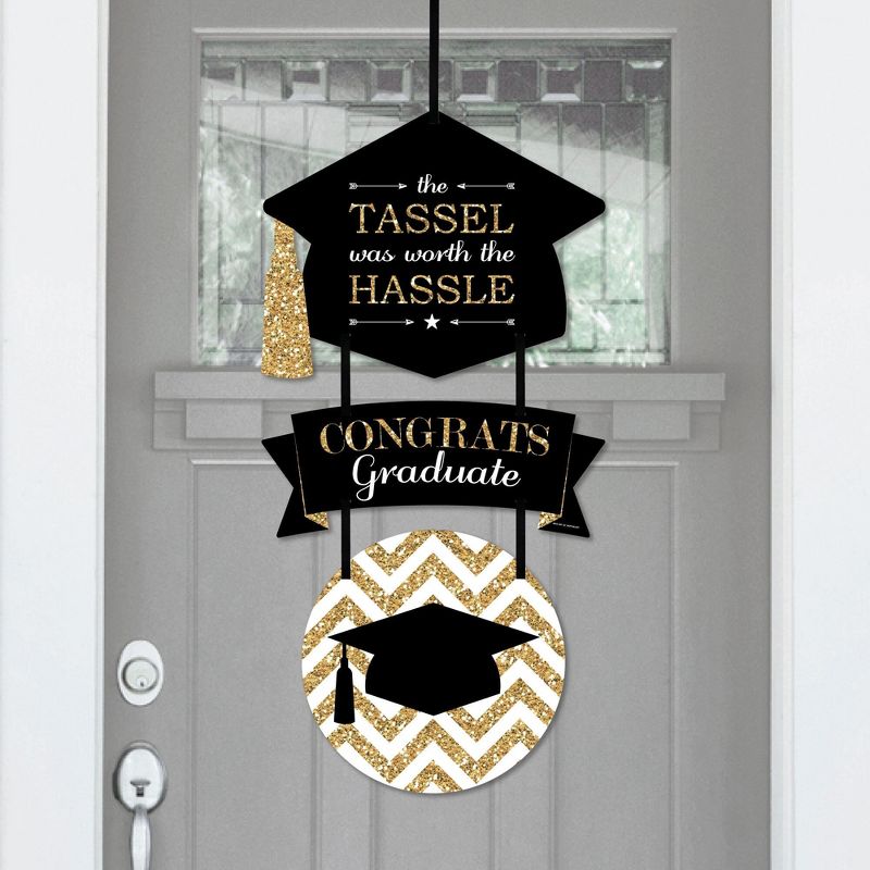 Big Dot of Happiness Tassel Worth The Hassle - Gold - Hanging Porch Graduation Party Outdoor Decorations - Front Door Decor - 3 Piece Sign, 1 of 9