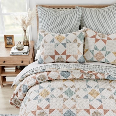 Teal and Cream Cotton Euro Sham Set