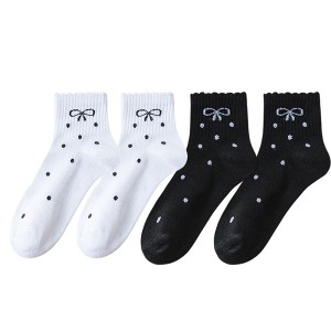 Anna-Kaci Women's Soft Cotton Ankle Socks with Bow Embroidery Polka Dot Design 4 Pairs - 1 of 4