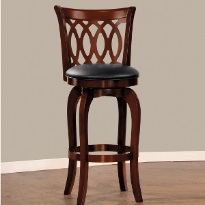38.00"Comfortable Swivel Pub Height Chair 1pc Design Back Dark Cherry Finish Faux Leather Upholstery Solid Wood Furniture,Cherry - 1 of 4