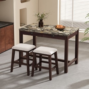 NicBex Dining Table Set for 2 Morden Counter Height Table with Faux Marble Tabletop, 2 Padded Stools and 2 Drawers for Kitchen - 1 of 4