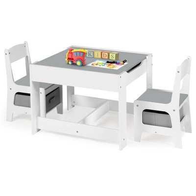 Kinder King 3-in-1 Kids Table & 2 Chairs Set with Storage, Removable Top & Blackboard, for Art, Crafts, Reading, Play