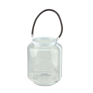Northlight 18" Clear Glass Pillar Candle Lantern with White Metal Frame - 1 of 4