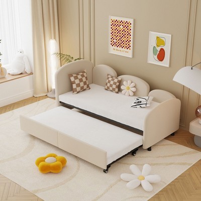 NicBex Twin Size Daybed with Trundle,Sofa Bed Frame with Flower Shape Backrest for Bedroom,Living Room,Apartment