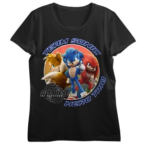Sonic 3 Movie Character Circle Women's Black Crew Neck Short Sleeve T-shirt - 1 of 3