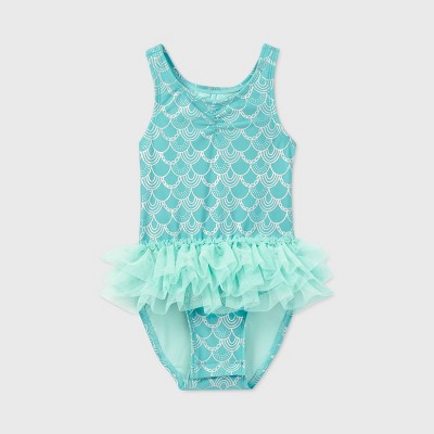 Toddler Girls' Mermaid Scale Tutu One Piece Swimsuit - Cat & Jack™ Blue 12M