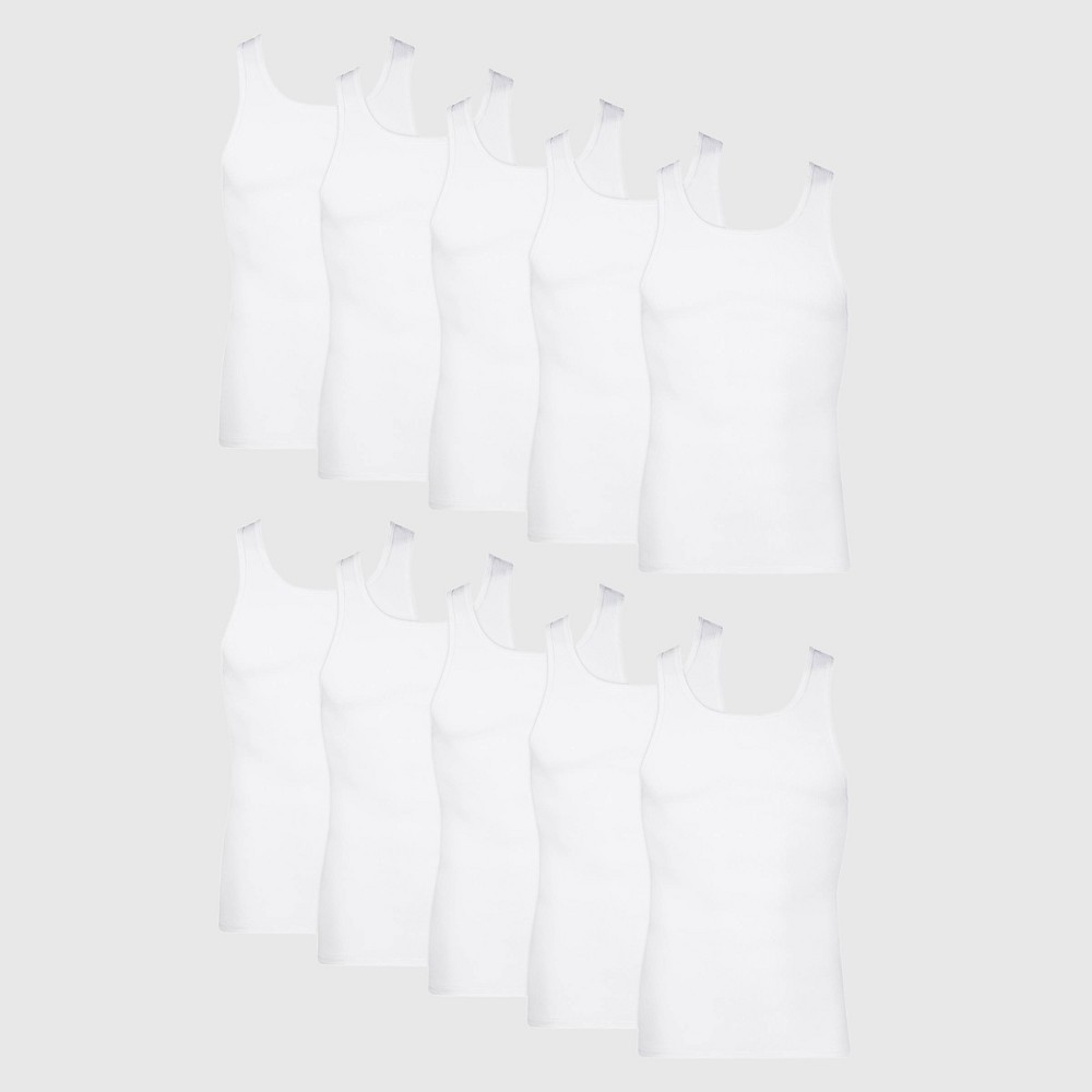 Hanes Men's Tank Top Undershirt 10pk - White L: Cotton, Lightweight, Tagless, Moisture Wicking, Sleeveless