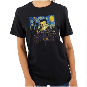 Betty Boop Biker Starry Night Art Womens Graphic T Shirt Tees Brisco Brands - 1 of 4