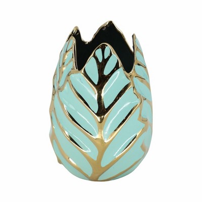 Sagebrook Home Glam Decorative Ceramic Leaf Bud Vase for Room and Office Decor