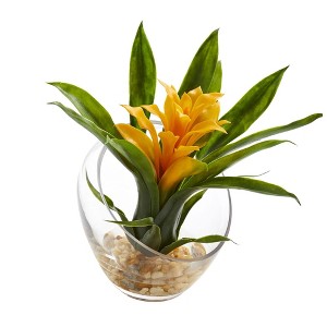 Nearly Natural 8-in Tropical Bromeliad in Angled Vase Artificial Arrangement - 1 of 3