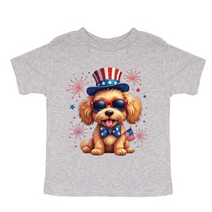 The Juniper Shop Patriotic Fluffy Dog Toddler Short Sleeve Tee - 5T - Heather Grey - 1 of 4