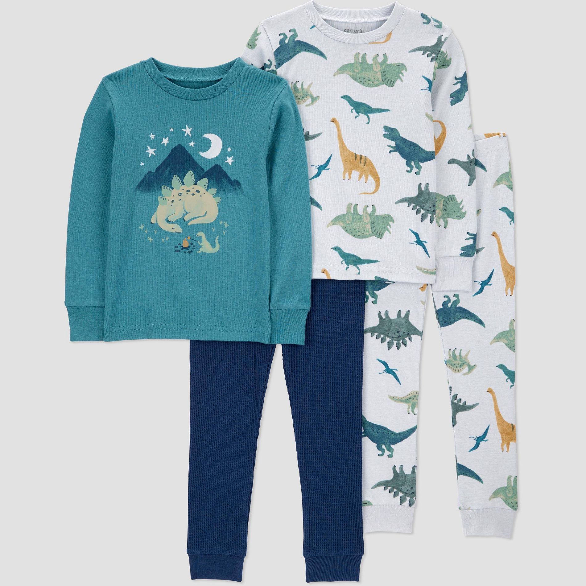 Carter's Just One You® Toddler Boys' 4pc Cotton Long Sleeve Dinosaur Pajama Set - Teal/Light Blue/Navy 12M