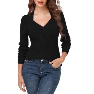 Coolmee Women's V Neck Long Sleeve Shirts Tunic Sweaters  Fall Fashion Clothes - 1 of 4