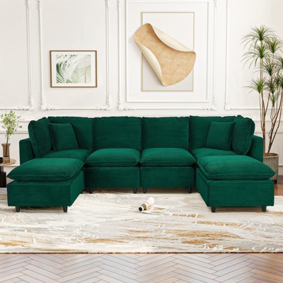 MyDepot Sectional Sofa 4 Seater U Shape Sofa with 2 Removable Mobile Armrest Bags