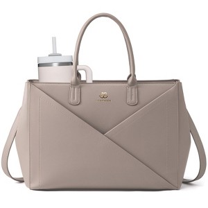 Laptop Tote Bag for Women with Large Cup Holder, 15 Inch PU Leather Work Bag Teacher Tote Bag - 1 of 4