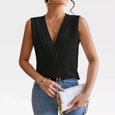 Womens Summer Tank Tops Deep V Neck Blouse Sleeveless Tops Formal Tops Office Business Blouse Elegant Vest