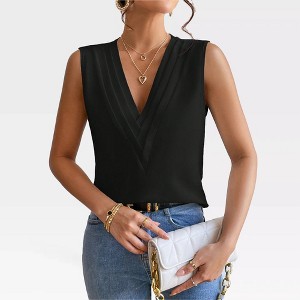 Womens Summer Tank Tops Deep V Neck Blouse Sleeveless Tops Formal Tops Office Business Blouse Elegant Vest - 1 of 4