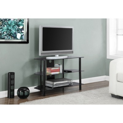 36" Metal TV Stand with 3 Clear Tempered Glass Shelves and Center Stand for Living Room
