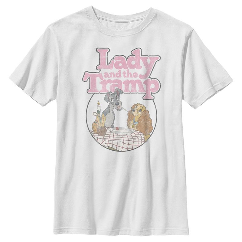 Boy's Lady and the Tramp Distressed Spaghetti Kiss Movie Logo T-Shirt, 1 of 5