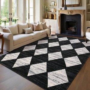 Modern Checkered Printed Rug，Low Pile Non Slip Washable, Stain Resistant Area Rug for Bedroom - 1 of 4