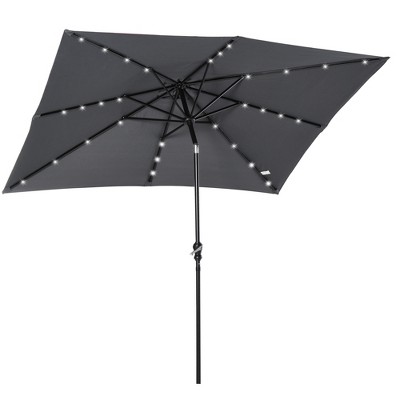 Dark Gray Solar LED Lighted Patio Umbrella with Crank and Tilt