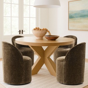 Set of 4 Chenille Dining Chairs with Casters, Upholstered Barrel Chairs, Rolling Seats for Kitchen or Round Dining Table-Maison Boucle - 1 of 4