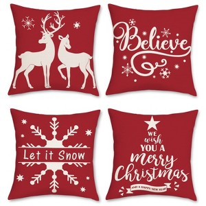 Christmas Red Throw Pillow Covers 18 x 18 Inch Reindeer Snowflake Believe - 1 of 4